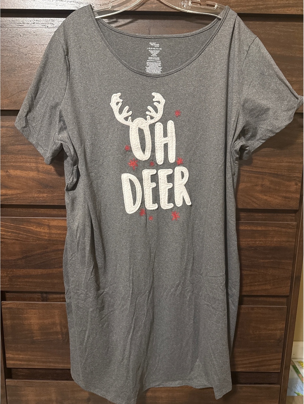 Secret Treasures Gray 'Oh Deer' Graphic Nightgown Sleep Shirt L-XL (14-18)
